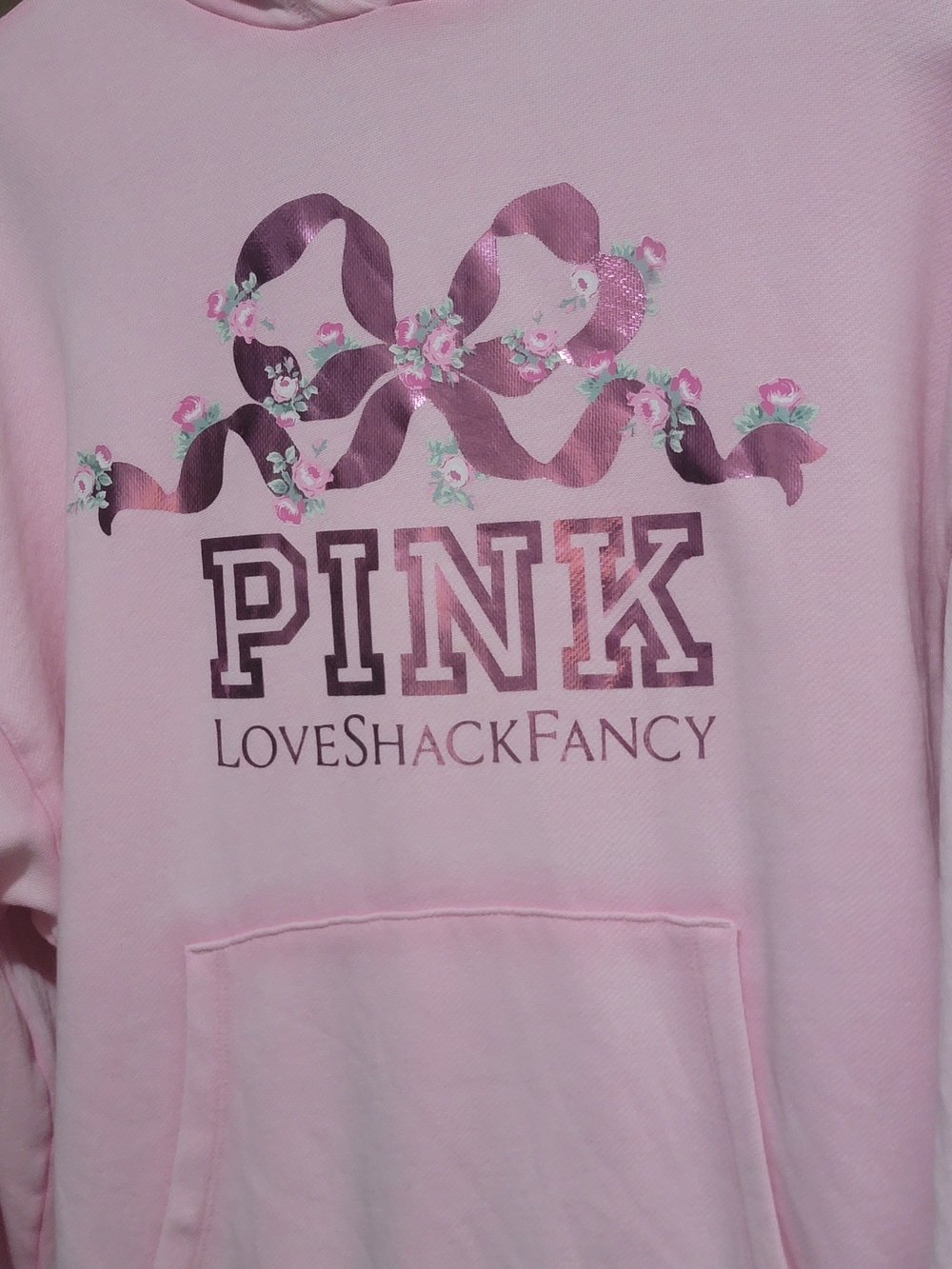 Victoria's Secret PINK Light Pink Ribbon Graphic Hoodie Medium - Picture 2 of 5